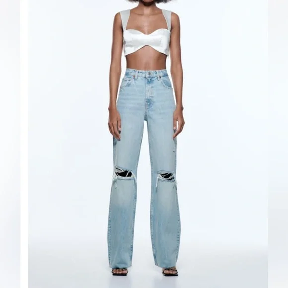 Zara | Jeans | Zara Trf Ripped Wide Leg Jeanslight Blue Size Zara | Jeans | Zara Trf Ripped Wide Leg Jeanslight Blue Size